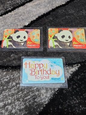 NEW 2 WALMART PANDA  & HAPPY BIRTHDAY  GLITTER COLLECTIBLE GIFT CARDS NO VALUE